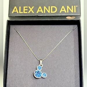 Alex and Ani Necklace with blue cubic  zirconia stones, set in sterling silver